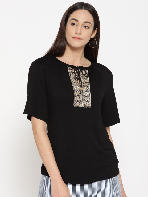 

OVS Women Black Solid A-Line Top