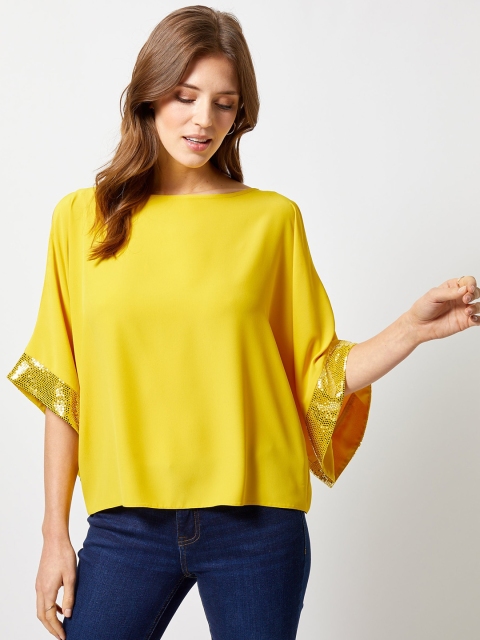 

DOROTHY PERKINS Women Yellow Solid Boxy Top