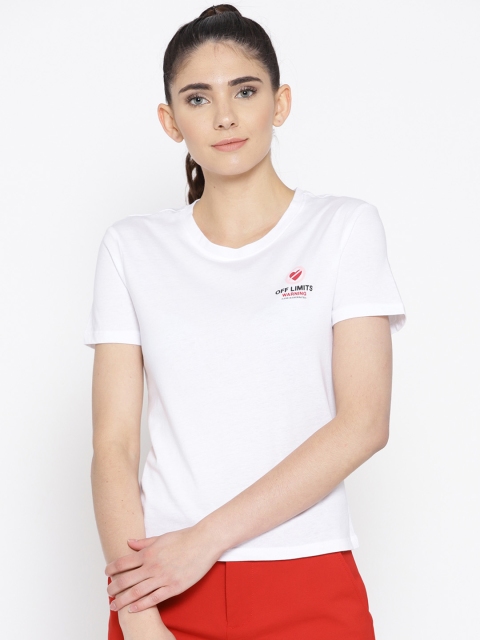 

OVS Women White Solid Round Neck T-shirt