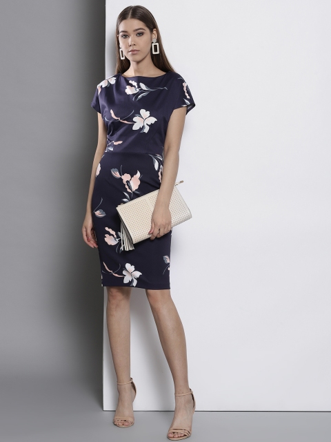 

DOROTHY PERKINS Women Navy Blue Floral Print Sheath Dress