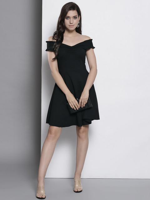 

DOROTHY PERKINS Women Black Solid Off-Shoulder A-Line Dress