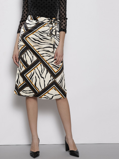 

DOROTHY PERKINS Women Off-White & Black Printed Straight Skirt
