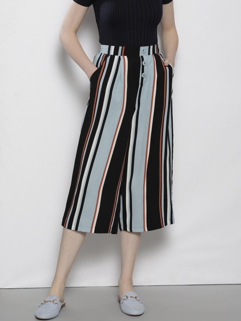 

DOROTHY PERKINS Women Black & Blue Regular Fit Striped Culottes