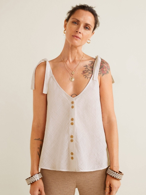

MANGO Women Beige Striped A-Line Top
