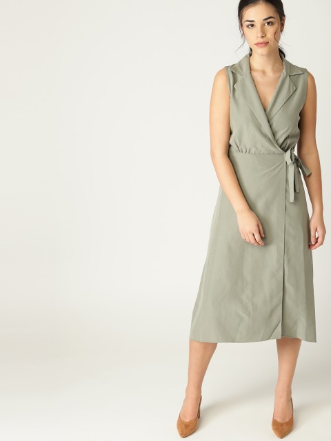 

MANGO Women Olive Green Solid Wrap Dress