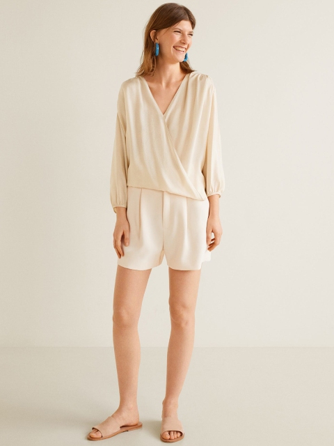 

MANGO Women Beige Self Striped Wrap Top