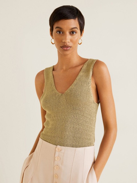 

MANGO Women Olive Green Solid Winter Top