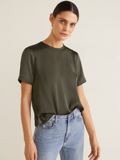 

MANGO Women Olive Green Solid Top