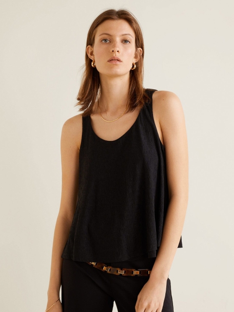 

MANGO Women Black Solid A-Line Top