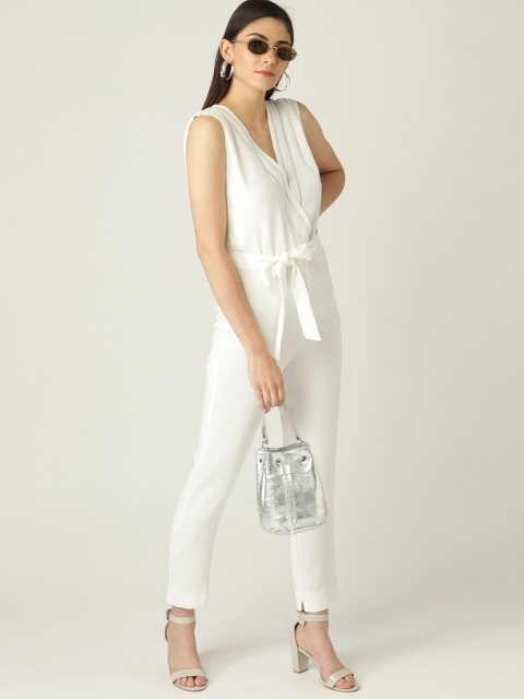 

MANGO White Solid Basic Jumpsuit