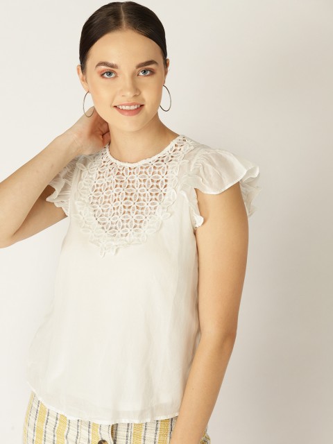

MANGO Women Off-White Lace Detail Top