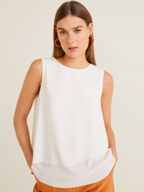 

MANGO Women White Solid A-Line Top