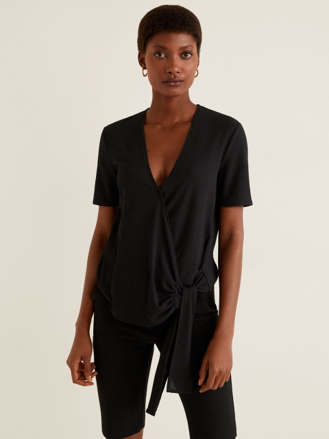 

MANGO Women Black Solid Wrap Top
