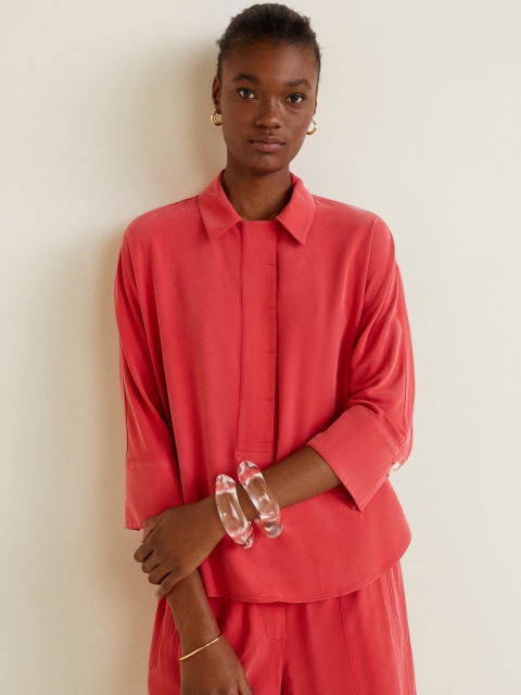 

MANGO Women Red Regular Fit Solid Casual Shirt