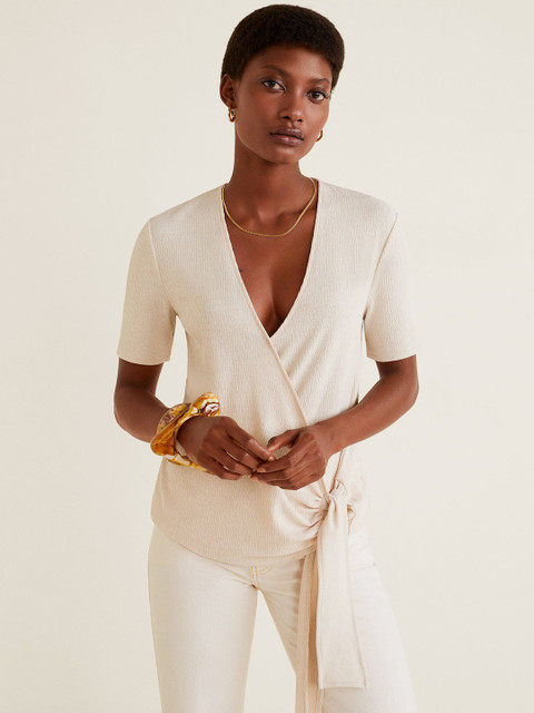 

MANGO Women Beige Solid Wrap Top