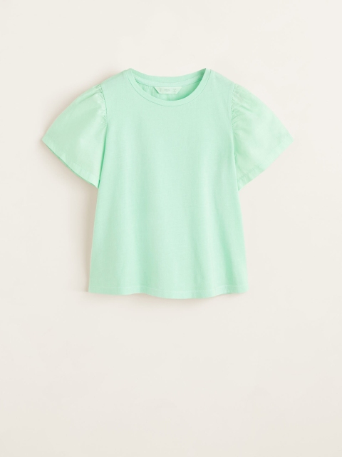 

Mango Kids Girls Mint Green Solid Pure Cotton Top