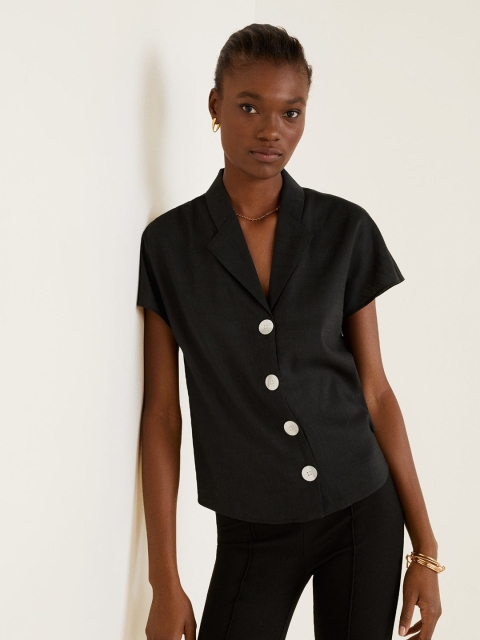 

MANGO Women Black Regular Fit Solid Casual Shirt