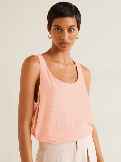 

MANGO Women Pink Solid Boxy Top