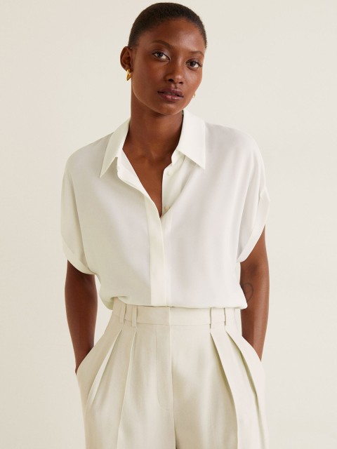 

MANGO Women White Regular Fit Solid Casual Shirt