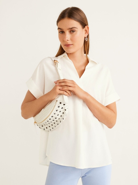 

MANGO Women Off-White Solid Styled Back Top