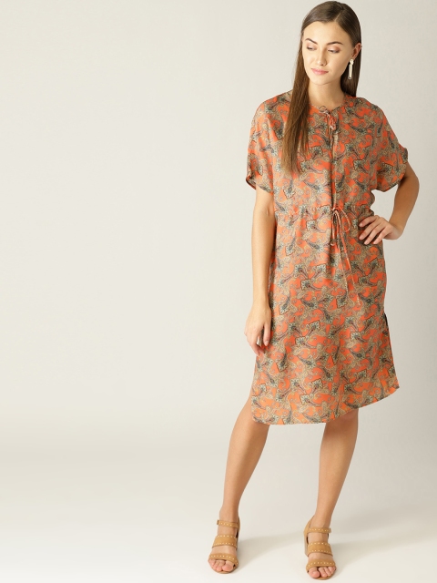 

MANGO Women Orange Printed Shift Dress