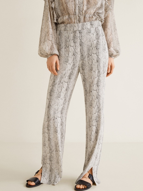 

MANGO Women Grey & Black Regular Fit Printed Parallel Trousers