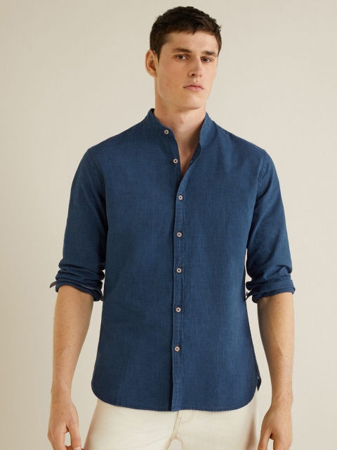 

MANGO MAN Blue Regular Fit Striped Casual Shirt