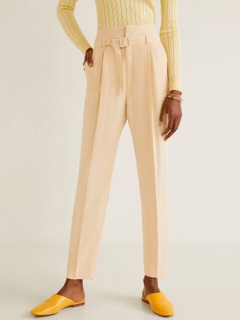 

MANGO Women Beige Regular Fit Solid Peg Trousers