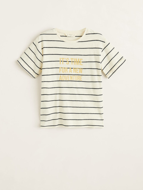 

Mango Kids Boys Beige & Black Striped Round Neck T-shirt