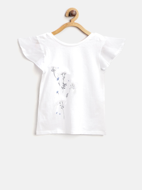 

Mango Kids Girls White Printed Top with Applique Detail