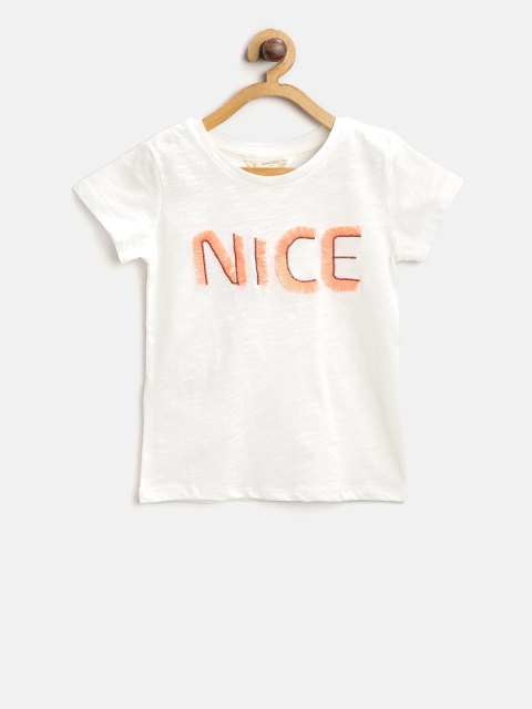 

Mango Kids Girls White Applique Round Neck T-shirt
