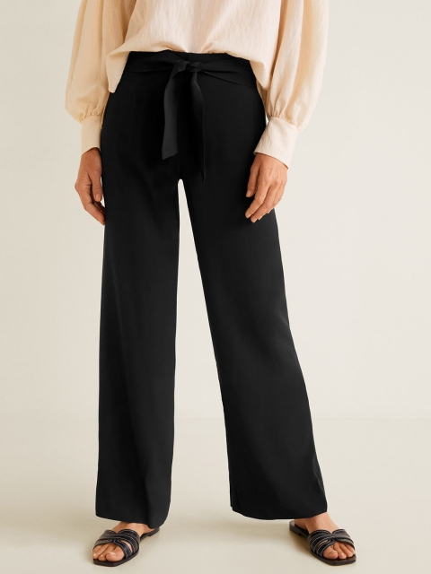 

MANGO Women Black Regular Fit Solid Parallel Trousers
