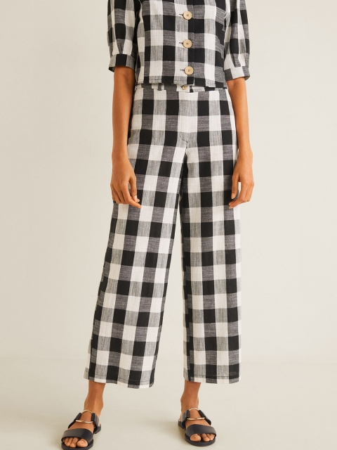 

MANGO Women Black & White Checked Regular Trousers