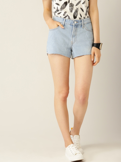 

MANGO Women Blue Washed Denim Shorts