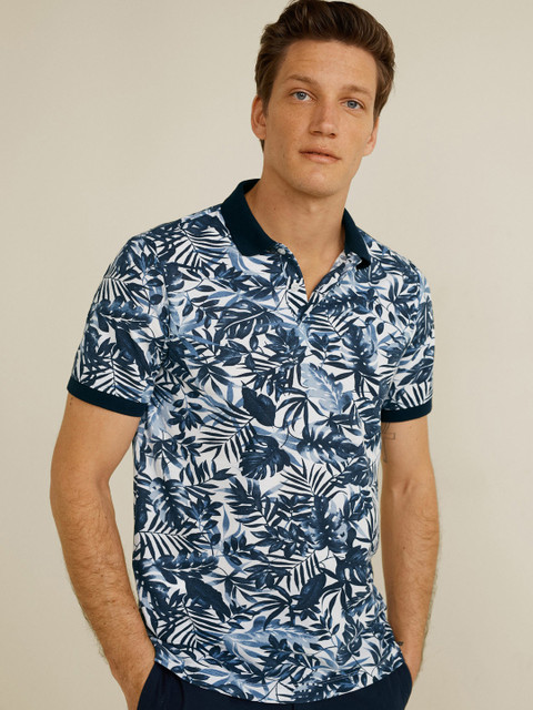 

MANGO MAN White Printed Polo Collar T-shirt