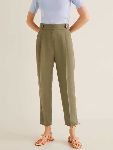 

MANGO Women Olive Green Regular Fit Solid Cropped Trousers
