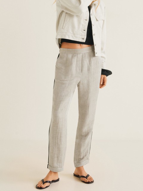 

MANGO Women Beige Solid Regular Trousers