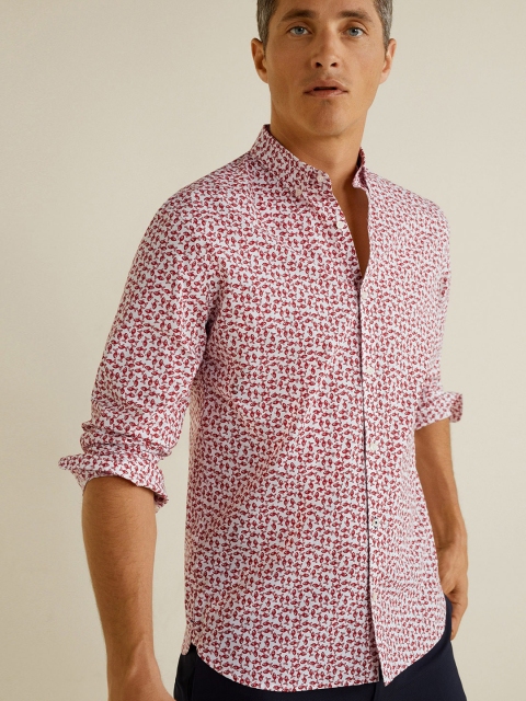 

MANGO MAN White & Maroon Regular Fit Printed Casual Shirt