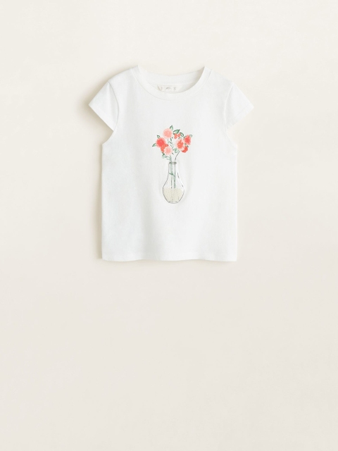 

Mango Kids Girls White Printed Round Neck T-shirt