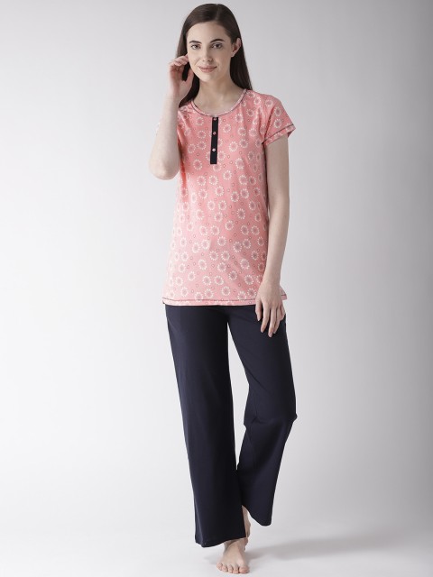 

MADAME M SECRET Women Pink & Navy Blue Printed Night Suit S9S30051 031