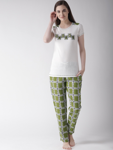 

MADAME M SECRET Women White & Green Printed Night Suit S9S30070 014