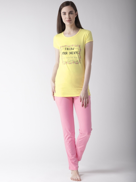 

MADAME M SECRET Women Yellow & Pink Printed Night Suit S9S30064