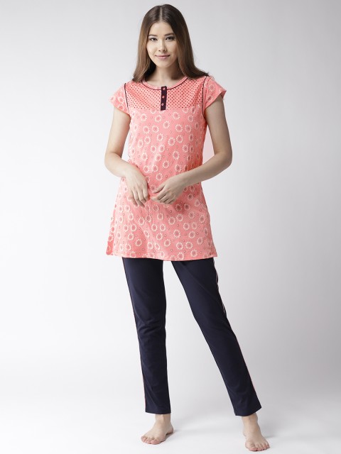 

MADAME M SECRET Women Pink & Navy Blue Printed Night Suit S9S30103