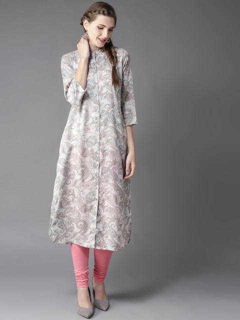 

Moda Rapido Women Grey Printed Straight Kurta