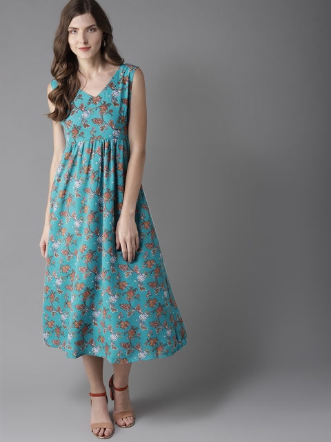 

Moda Rapido Women Blue & Mustard Yellow A-Line Dress