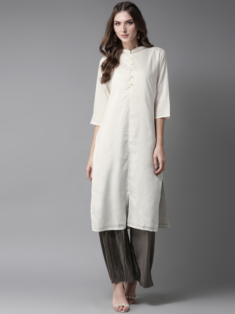 

Moda Rapido Women Off-White Self-Design Straight Kurta