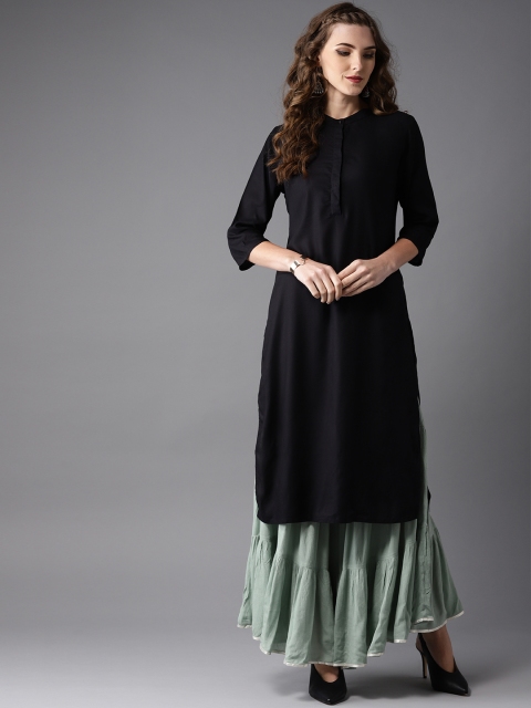 

Moda Rapido Women Black Solid Straight Kurta