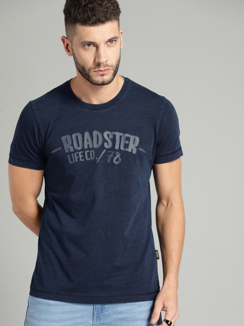 

The Roadster Lifestyle Co Men Navy Blue Printed Round Neck Pure Cotton T-shirt