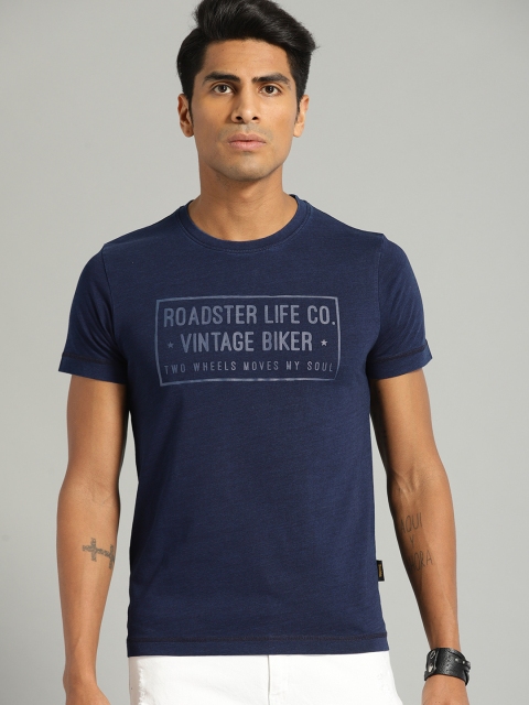 

Roadster Men Navy Blue Printed Round Neck T-shirt