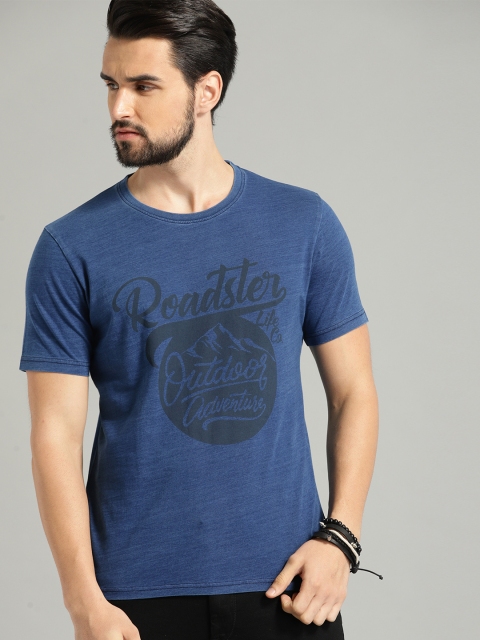 

Roadster Men Navy Blue Printed Round Neck T-shirt